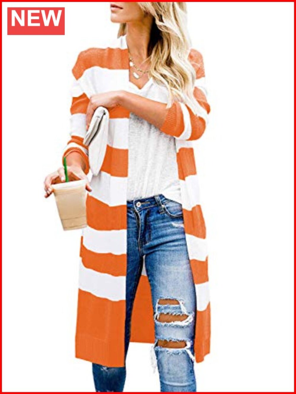 Women's Long Color Block Open Front Cardigan Sweater Lightweight Knee Length